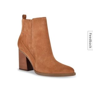 NEW! Marc Fisher Mayden Bootie tan Leather pointy toe stacked heel 9.5